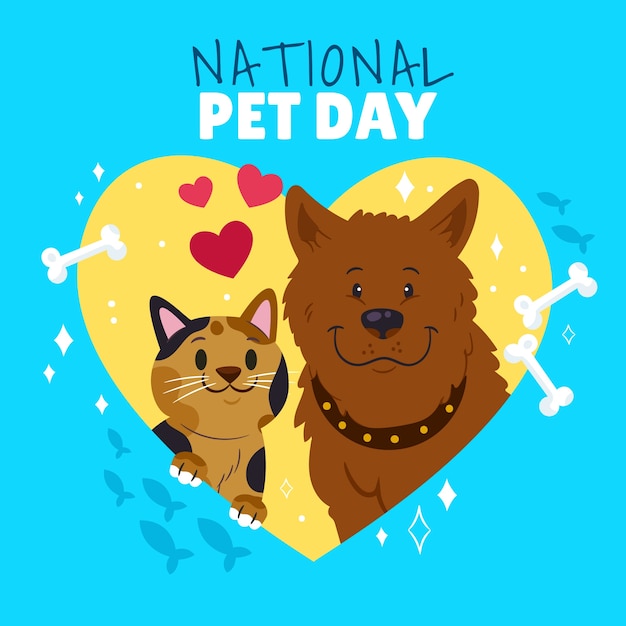 Vector vlakke illustratie voor de nationale dag van huisdieren met dieren