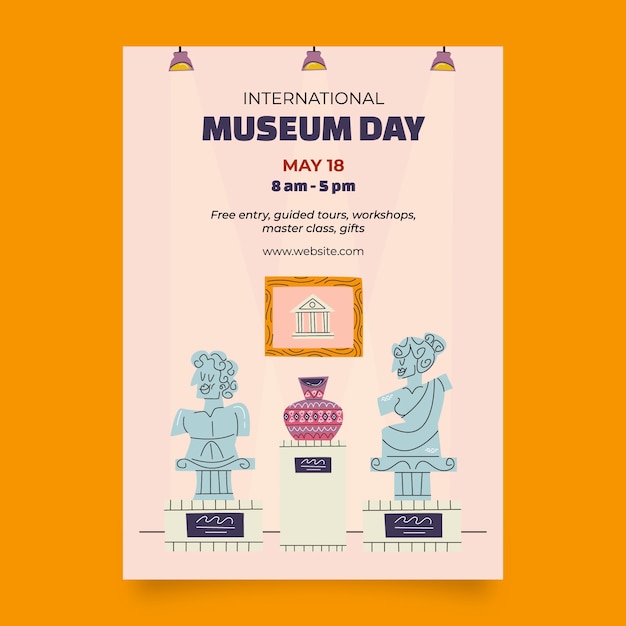 Vlakke internationale museumdag verticale poster sjabloon