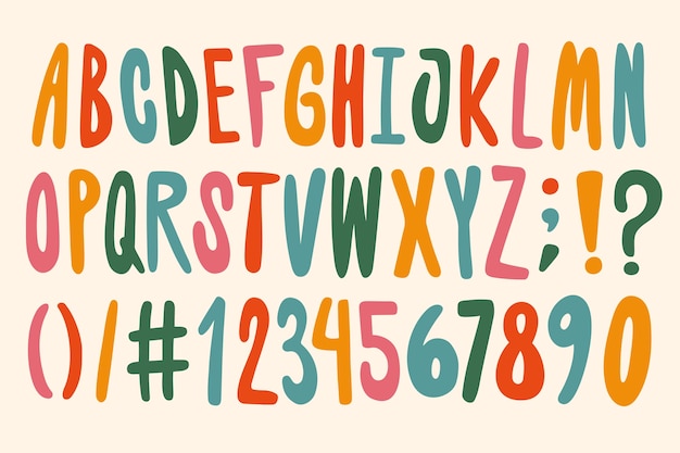 Vlakke kleurrijke lettertype/alfabet