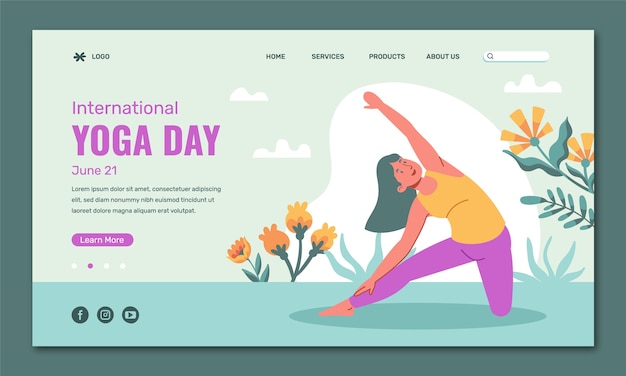 Vlakke landingspagina sjabloon voor internationale yoga dag