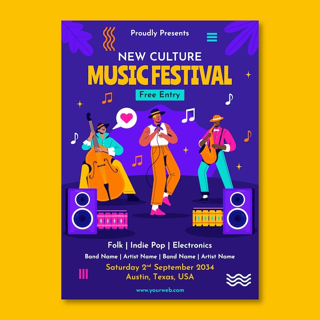 Vlakke muziekfestival poster sjabloon