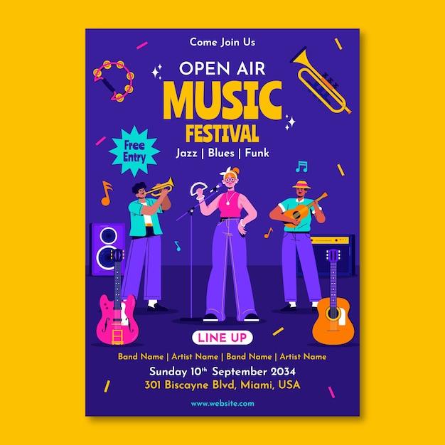 Vlakke muziekfestival poster sjabloon