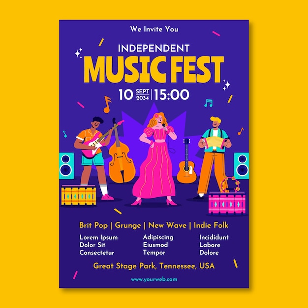 Vlakke muziekfestival poster sjabloon