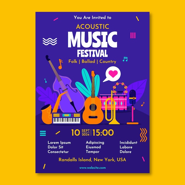 Vlakke muziekfestival poster sjabloon