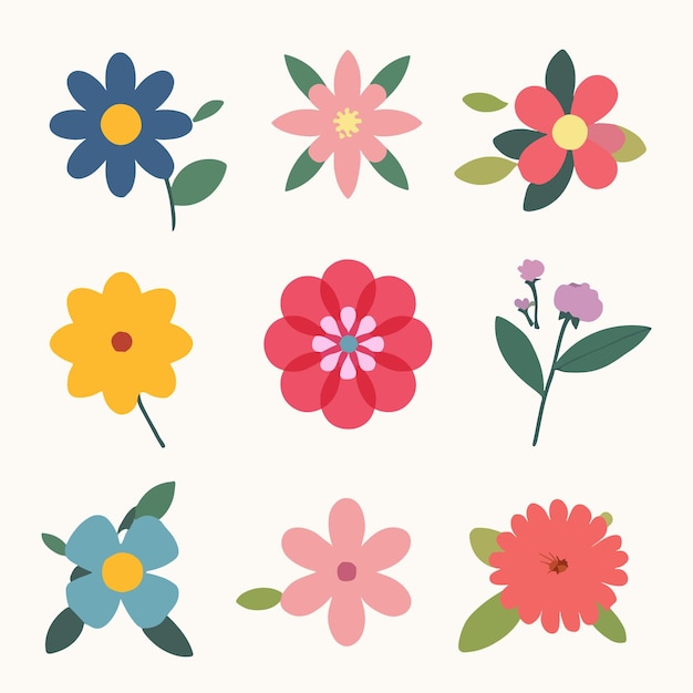 Vlakke ontwerp bloemen set collectie minimale platte