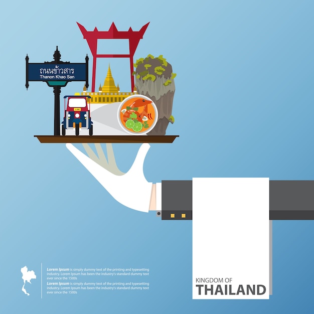 Vlakke pictogrammen ontwerp van thailand bezienswaardigheden.