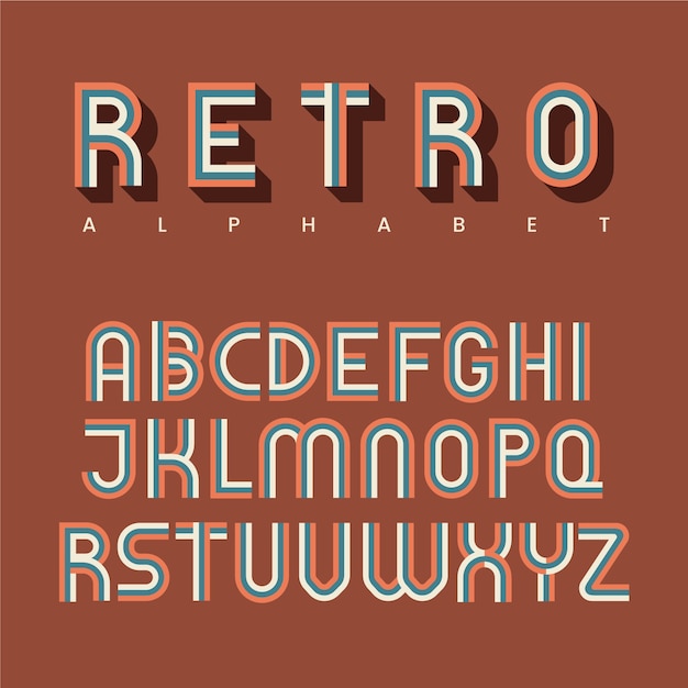 Vlakke retro lettertype- of alfabetcollectie
