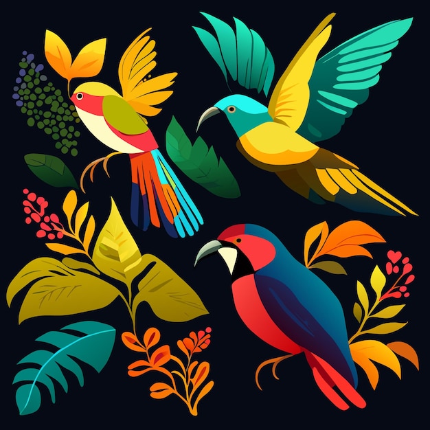 Vlakke stijl Amazon vogels Vector Art Concept collectie