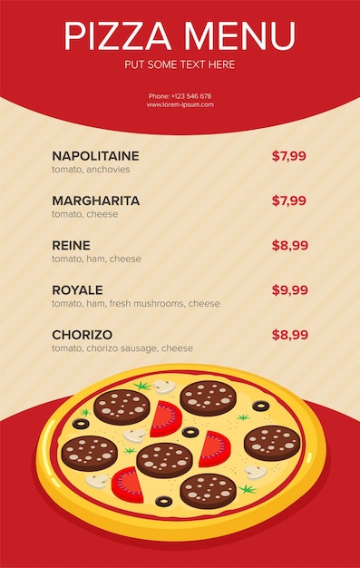 Vlakke stijl pizza kaart menu vector illustratie