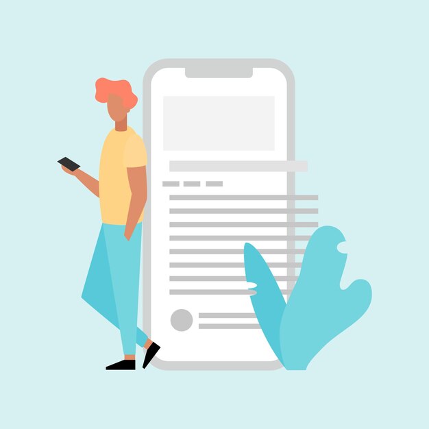 Vlakke stijl vector illustratie concept van het lezen van een tekst op een smartphone