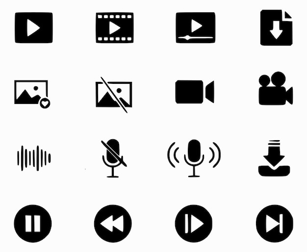 Vlakke vector van media-iconen