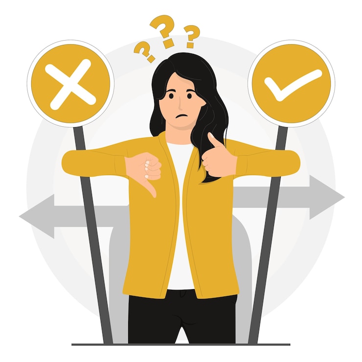 Vector vlakke vectorbeslissing tussen rechts of links ja of nee zakelijke beslissingen dilemma