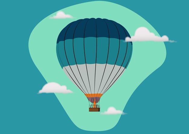 Vlakke vectorillustratie van een kleurrijke luchtballon op blauwe achtergrond