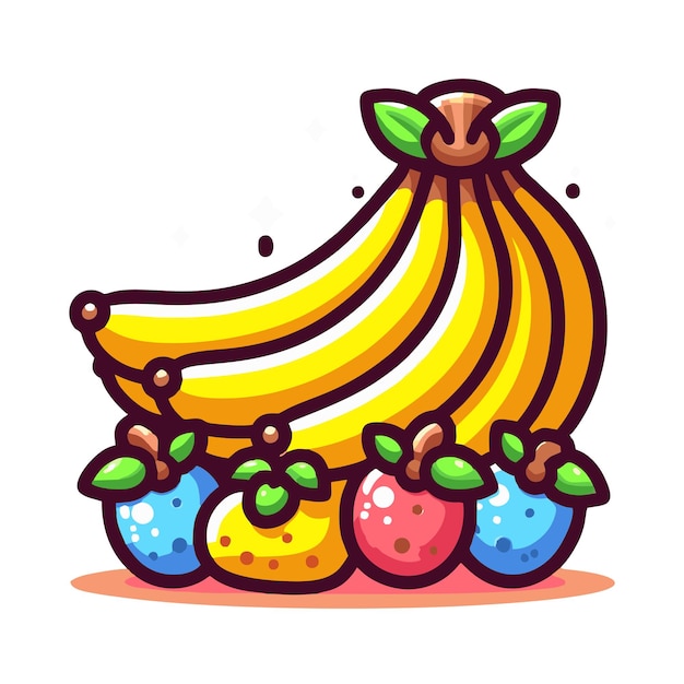 Vlakke vectorontwerp van vers fruit en bananen
