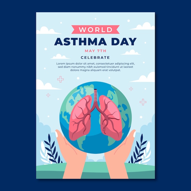 Vector vlakke wereld astma dag verticale poster sjabloon