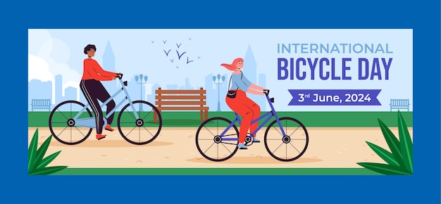 Vector vlakke wereld fiets dag horizontale banner sjabloon