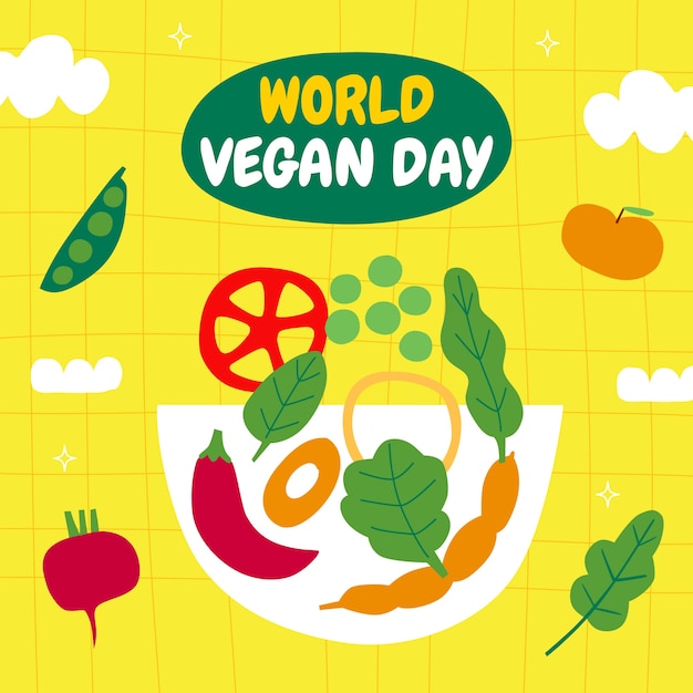 Vlakke wereld veganistische dag illustratie