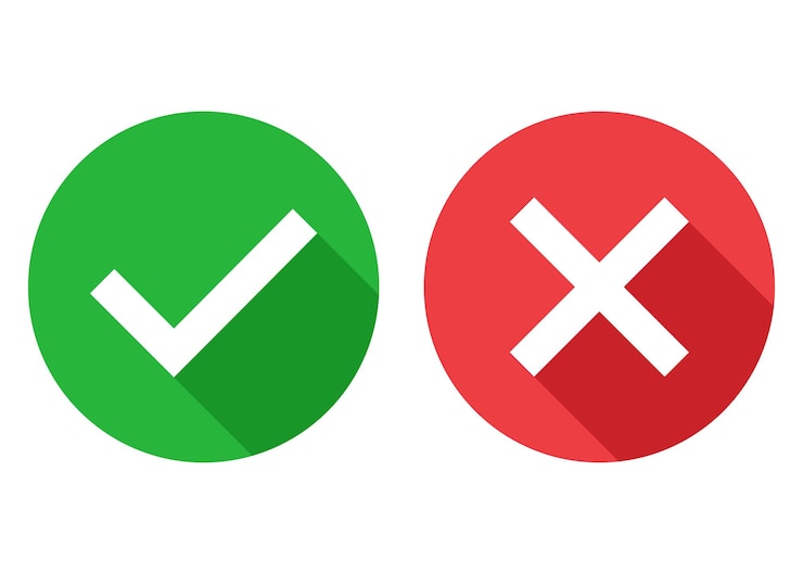 Vector vlakteken tick- en kruispictogram groene en rode tekens vectorillustratie