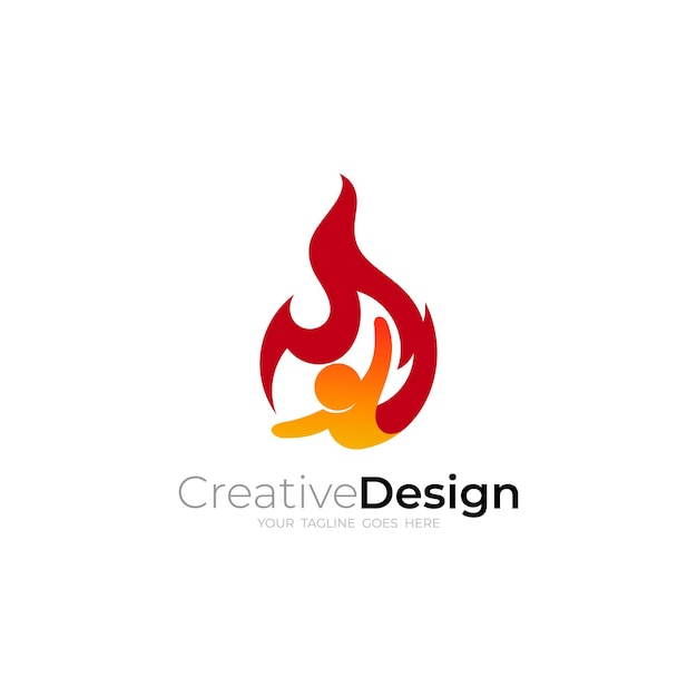 Vlam logo en mensen zorgen ontwerp combinatie 3D kleurrijk