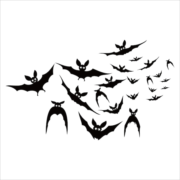 vleermuis cartoon silhouet. vampier dierlijk teken en symbool. Halloween-vectorillustratie.