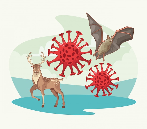 Vector vleermuis en rendieren coronavirus scene