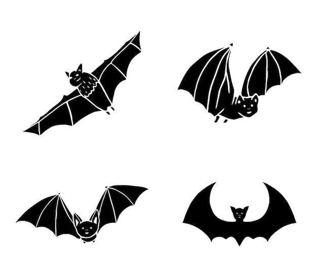 Vector vleermuizen illustraties. vector set vleermuizen glyph pictogrammen geïsoleerd op een witte achtergrond. doodle stijl.
