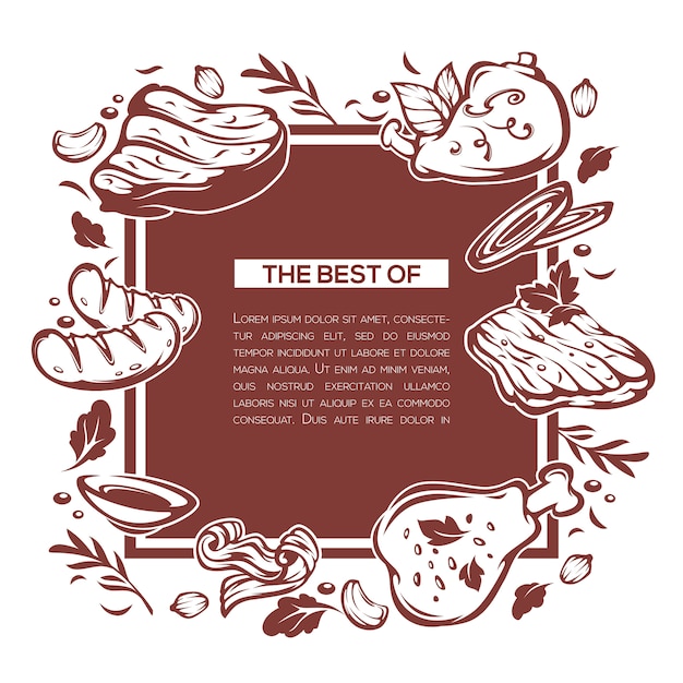 Vlees eten achtergrond, frame sjabloonontwerp voor uw menu