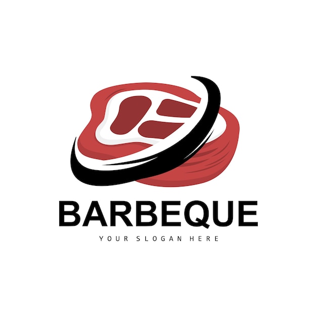 Vector vlees logo gerookt rundvlees vector bbq grill baberque logo ontwerp en slager gesneden illustratie sjabloon pictogram