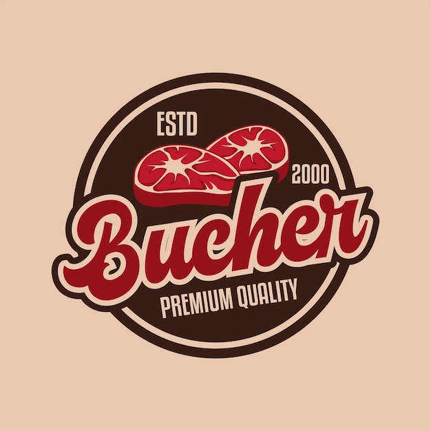 Vector vleeswinkel logo embleem rundvlees vintage retro steak badge label sticker handschrift logo ontwerp