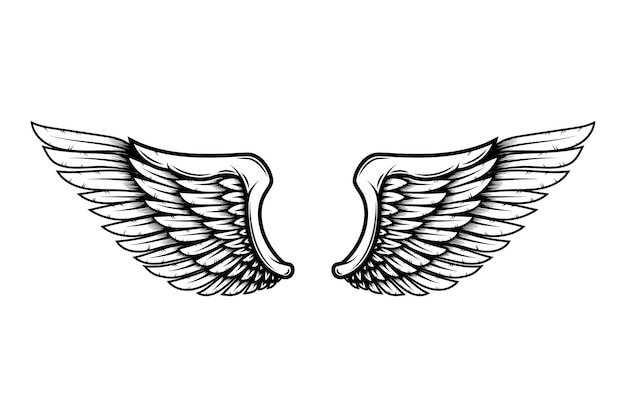 Vleugels in tattoo-stijl geïsoleerd op een witte achtergrond. Ontwerpelement voor poster, t shit, kaart, embleem, teken, badge. vector illustratie
