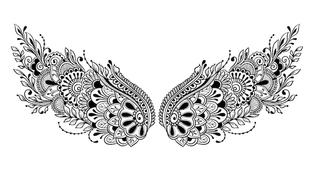 Vleugels patroon hand getekend bloem ontwerp Gratis Vector