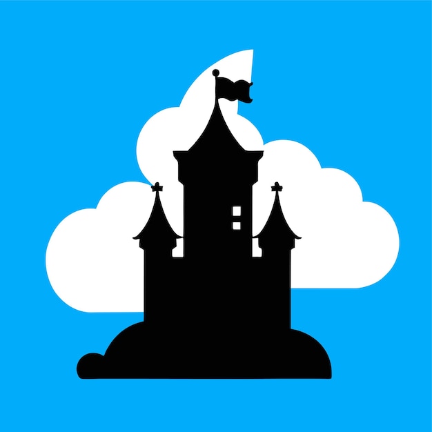 Vector vliegend kasteel in de wolken.
