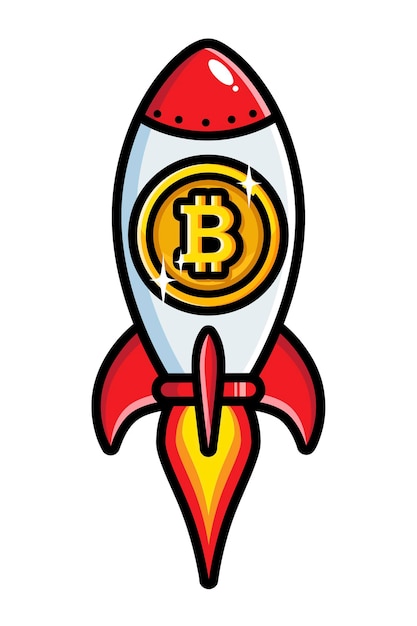 Vliegend raketontwerp met bitcoin-embleem