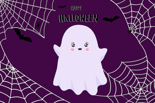 Vliegend spook spook Boo Happy Halloween Het witte spook Platte ontwerp Vectorillustratie