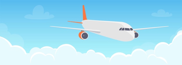 Vliegend vliegtuig boven de wolken Vliegtuigen in de lucht Reizen concept illustratie voor reclame luchtvaartmaatschappij website om te zoeken naar vliegtickets reisbureau Reizen flyer banner vectorillustratie