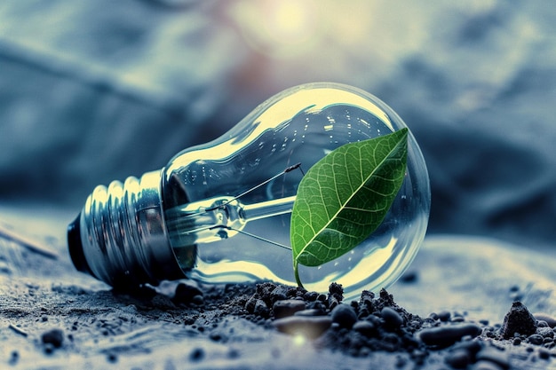 Vliegende groene bladeren rond de met bladeren gevulde gloeilamp Hernieuwbare groene energie concept 3D