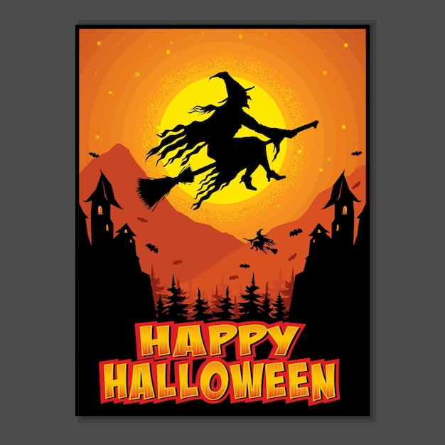 Vliegende heks halloween vector poster