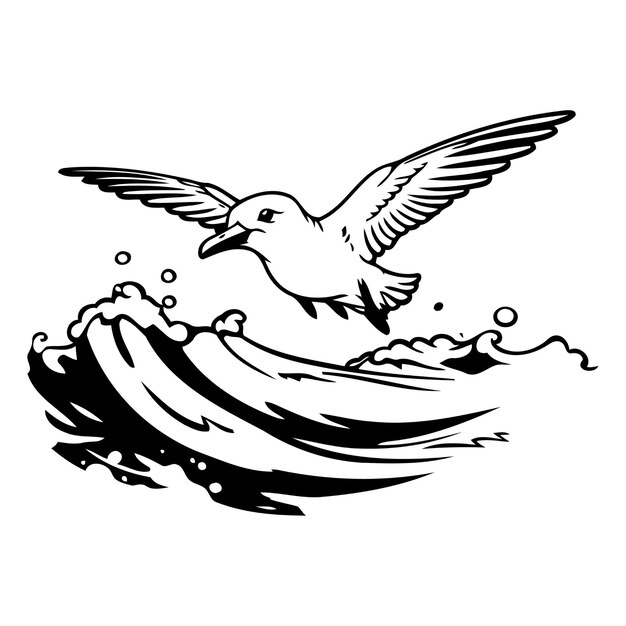 Vliegende meeuw op de golven Vector illustratie in cartoon stijl