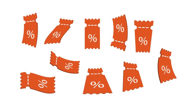 Vector vliegende oranje coupons vouchers ruilen korting winstgevende aankopen 3d coupons