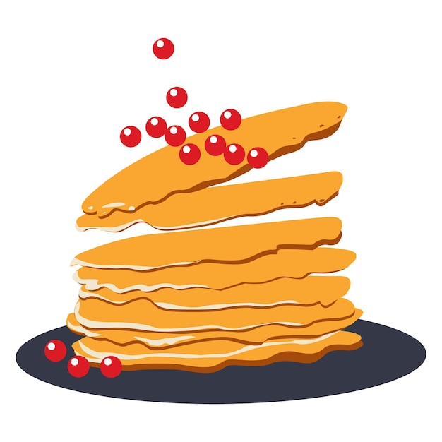 Vliegende pannenkoeken met rode kaviaar Maslenitsa Hand getrokken illustratie geïsoleerd op een witte achtergrond