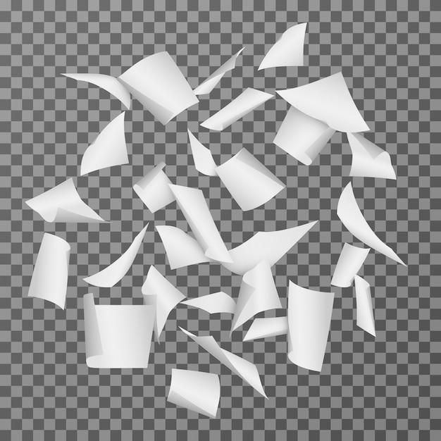 Vliegende papieren documentbladen. dalende 3d witte lege paginadocumenten vectorillustratie geïsoleerd