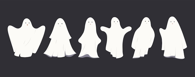 Vector vliegende stoffen spoken set halloween enge geesten grappige schattige monsters