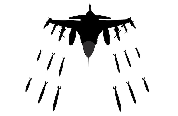 Vector vliegende straaljager die raketten afvuurt vector silhouet afzonderlijke lagen