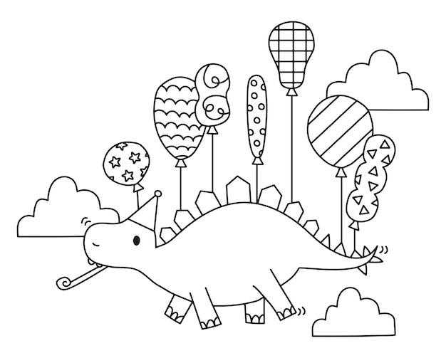Vliegende verjaardag dinosaurus met ballonnen vectorillustratie