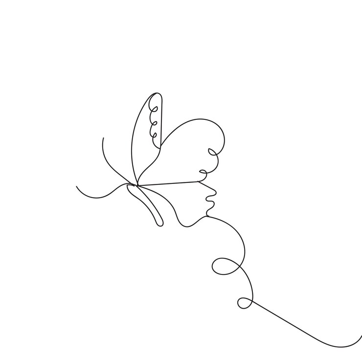 Vector vliegende vlinder doorlopende lijntekening