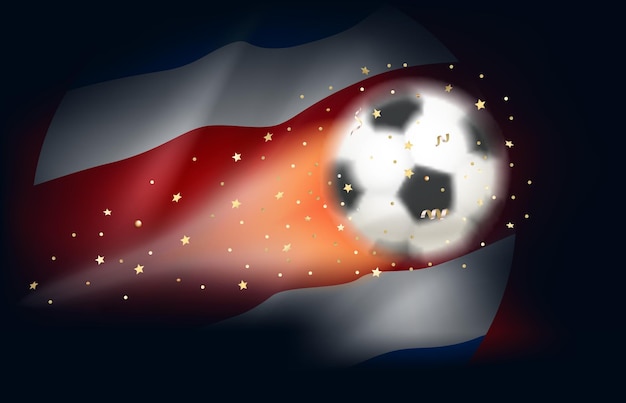 Vliegende voetbalbal met vlag van costa rica 3d vectorillustratie