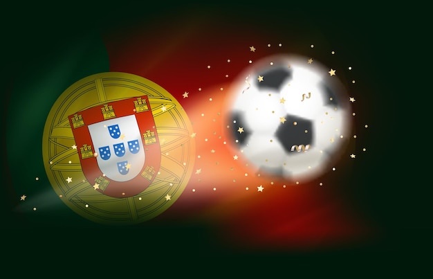 Vliegende voetbalbal met vlag van Portugal 3d vectorillustratie