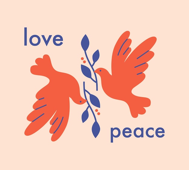 Vector vliegende vogels met takken duif van vrede en liefde vrijheid geen oorlogsconcept