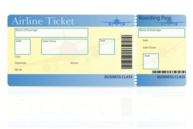 Vliegticket business class vectorillustratie geïsoleerd op een witte achtergrond