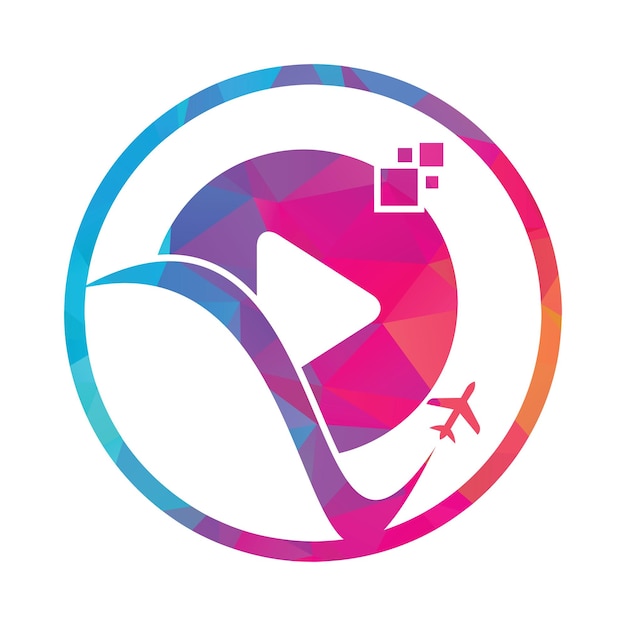 Vliegtuig afspeelknop logo ontwerp Vliegtuig en record symbool of pictogram Reismedia logo ontwerp